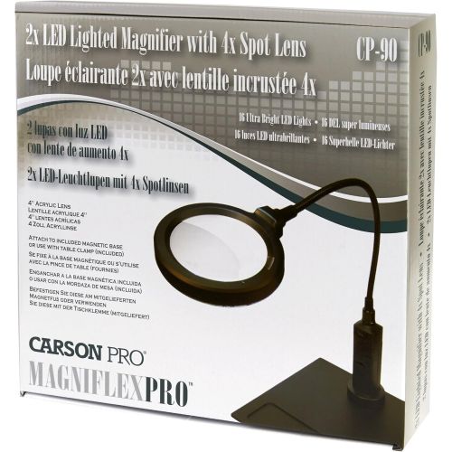  Carson MagniFlex Pro 2x LED Lighted Gooseneck Flexible Magnifier with 4x Spots Lens and Magnetic Base (CP-90)