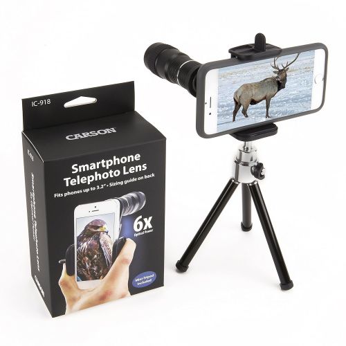  Carson HookUpz Universal Digiscoping Smartphone Adapter with 6x18mm Telephoto Lens Monocular and Mini Adjustable Tripod (IC-918)