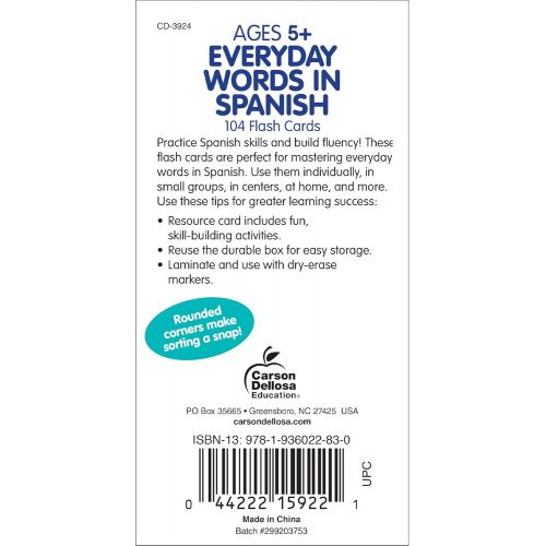  Carson Dellosa Education Carson Dellosa | Everyday Words in Spanish Flash Cards | All Ages, 104ct