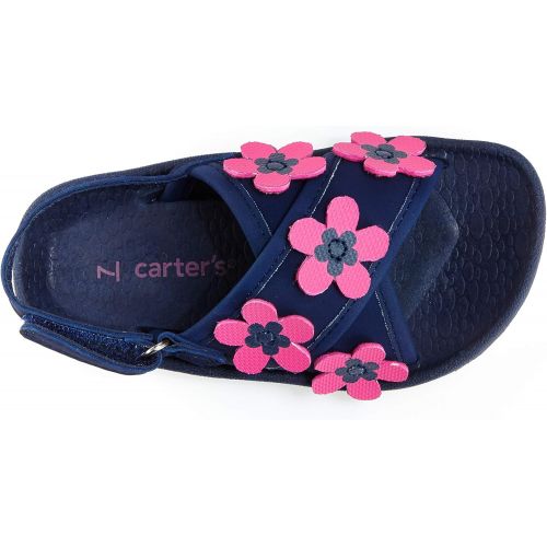  Carter%27s carters Girls Felicia Flower Embellished Sandal with Adjustable Strap, Navy, 4 M US Toddler