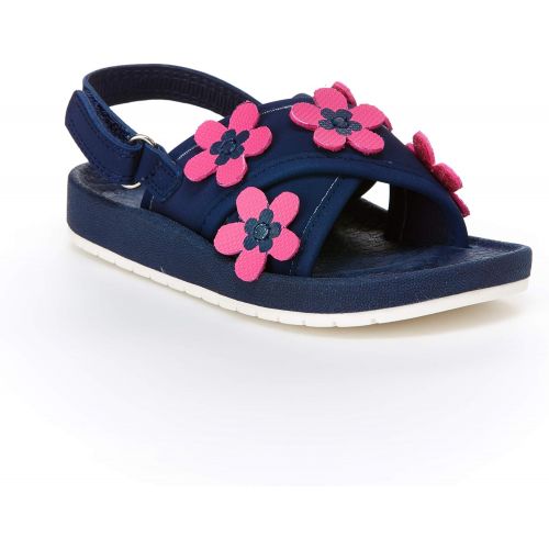  Carter%27s carters Girls Felicia Flower Embellished Sandal with Adjustable Strap, Navy, 4 M US Toddler