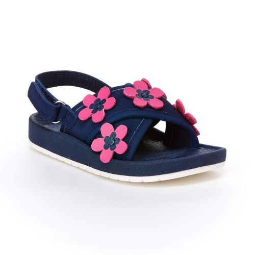  Carter%27s carters Girls Felicia Flower Embellished Sandal with Adjustable Strap, Navy, 9 M US Toddler