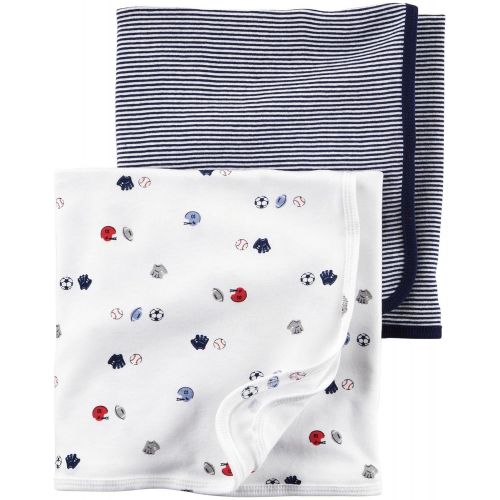  Carter%27s Carters Baby Boys 2-Pack Sports And Stripes Swaddle Blankets