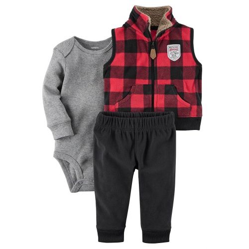  Carter%27s Carters Baby Boys 3 Piece Plaid Patch Little Vest Set