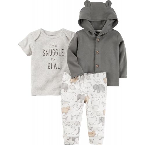  Carter%27s Carters Baby 3 Piece The Snuggle is Real Tee, Hooded Cardigan, Animal Pants Set