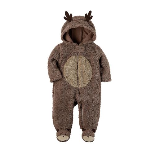  Carter%27s Carters Baby Short Sleeve Hooded Sherpa Reindeer Jumpsuit