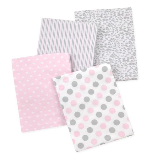  Carter's Carters 4 Piece Flannel Receiving Blankets, Pink Cheetah/Pink/Grey/White