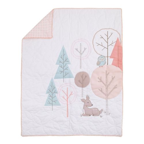  Carters Woodland Meadow ForestDeerOwl 3 Piece Nursery Crib Bedding Set, PeachAquaWhite