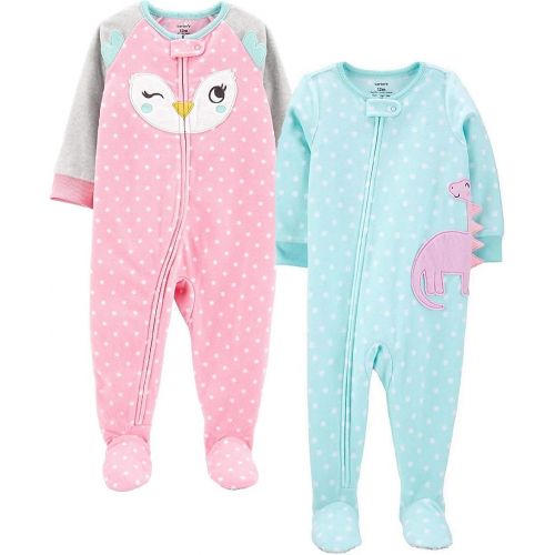  Carter%27s Carters Baby and Toddler Girls 2-Pack Fleece Footed Pajamas