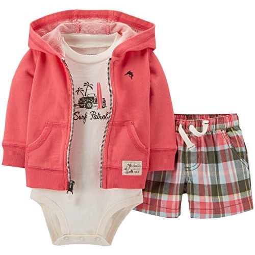  Carter%27s Carters Baby Boys 3-Piece Cardigan Plaid Surf Short Set