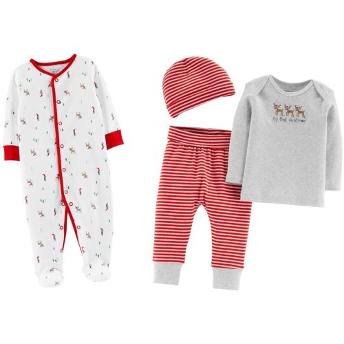  Carters Two Certified Organic Cotton Christmas Outfits - 3-Piece Coordinated Outfit and 1 Sleep and Play Outfit (Unisex)