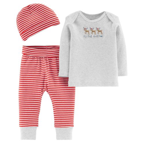  Carters Two Certified Organic Cotton Christmas Outfits - 3-Piece Coordinated Outfit and 1 Sleep and Play Outfit (Unisex)