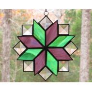 CartersStainedGlass Stained Glass Suncatcher - Small 8 Point Star in Purple and Green