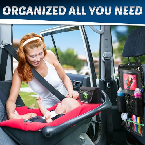  Cartik Backseat Car Organizer Kids, Babies Toddlers Tablet Holder iPad Touch Screen, Fit to Baby Stroller, Large Storage, Kick Mat, Back Seat Protector, Organizer eBook (one Pack)