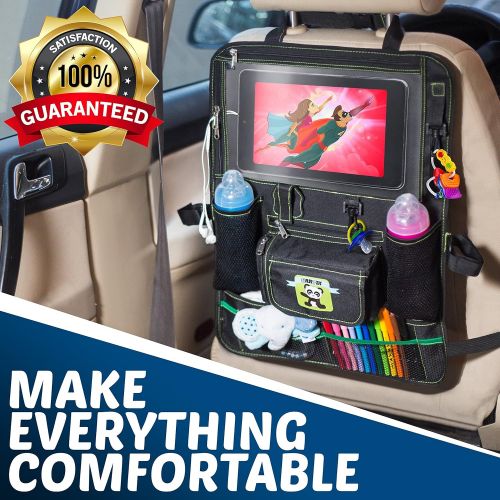  Cartik Backseat Car Organizer Kids, Babies Toddlers Tablet Holder iPad Touch Screen, Fit to Baby Stroller, Large Storage, Kick Mat, Back Seat Protector, Organizer eBook (one Pack)