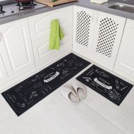 Carvapet 2 Piece Non-Slip Kitchen Mat Rubber Backing Doormat Runner Rug Set, Cozinha Design (Navy Blue 15x47+15x23)