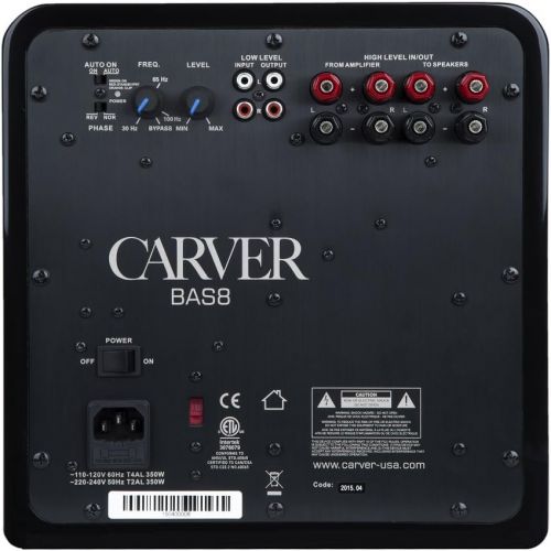  Carver BAS8 250W Ultra Compact, High Power Subwoofer, Black