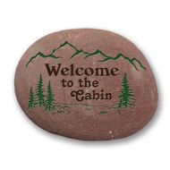 /CarversRidge Personalized engraved garden stone on all natural river rock for outdoor decor custom - Welcome to the Cabin with mountains and trees