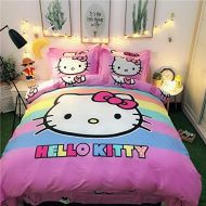 Casa 100% Cotton Kids Bedding Set Girls Hello Kitty Duvet Cover and Pillow Cases and Fitted Sheet,4 Pieces,Full