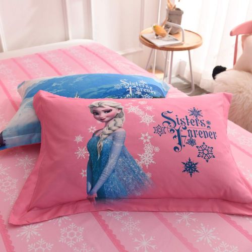 디즈니 Casa 100% Cotton Kids Bedding Set Girls Princesses Elsa and Anna Duvet Cover and Pillow case and Fitted Sheet,Girls,3 Pieces,Twin
