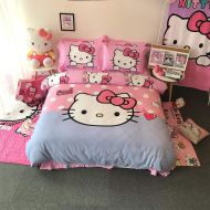 Casa 100% Cotton Brushed Kids Bedding Girls Hello Kitty Duvet Cover and Pillow Cases and Flat Sheet,4 Piece,Queen