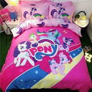 Casa 100% Cotton Kids Bedding Set Girls Little Pony Escape Duvet Cover and Pillow Cases and Flat Sheet,4 Pieces,King