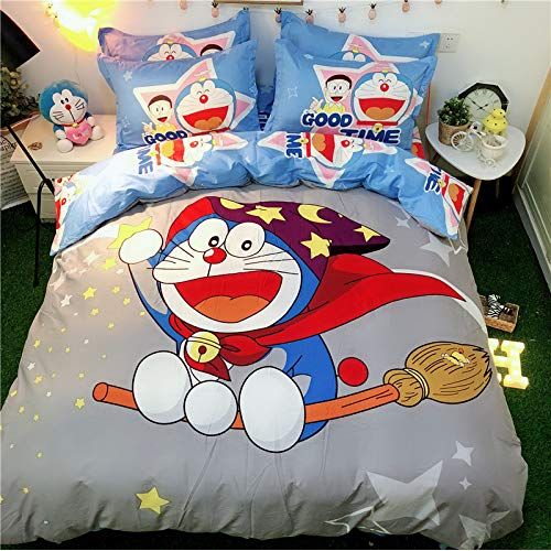  Casa 100% Cotton Kids Bedding Set Boys Doraemon Duvet Cover and Pillow case and Flat Sheet,3 Pieces,Twin