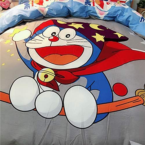  Casa 100% Cotton Kids Bedding Set Boys Doraemon Duvet Cover and Pillow case and Flat Sheet,3 Pieces,Twin