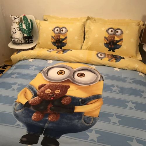  Casa 100% Cotton Kids Bedding Set Boys Minions The First Duvet Cover and Pillow Cases and Fitted Sheet,Boys,4 Pieces,Queen