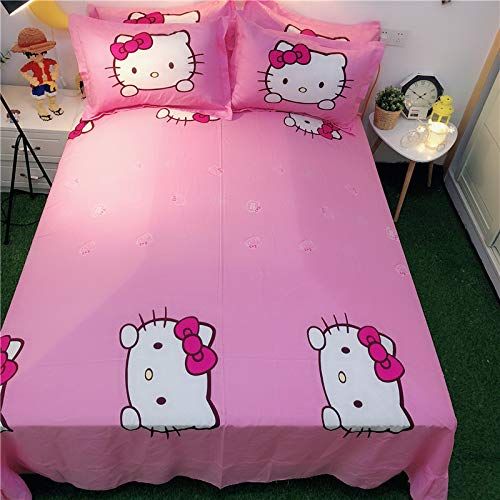  Casa 100% Cotton Kids Bedding Set Girls Hello Kitty Duvet Cover and Pillow Cases and Fitted Sheet,4 Pieces,Full