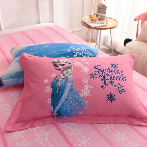  Casa 100% Cotton Kids Bedding Set Girls Princesses Elsa and Anna Duvet Cover and Pillow Cases and Flat Sheet,Girls,4 Pieces,Queen