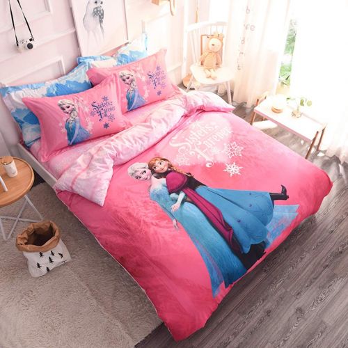  Casa 100% Cotton Kids Bedding Set Girls Princesses Elsa and Anna Duvet Cover and Pillow Cases and Flat Sheet,Girls,4 Pieces,Queen