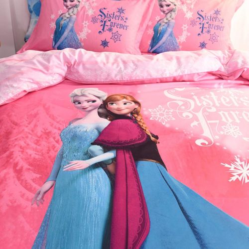  Casa 100% Cotton Kids Bedding Set Girls Princesses Elsa and Anna Duvet Cover and Pillow Cases and Flat Sheet,Girls,4 Pieces,Queen