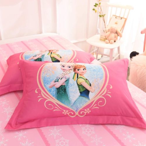  Casa 100% Cotton Kids Bedding Set Girls Princesses Elsa and Anna Duvet Cover and Pillow Cases and Flat Sheet,Girls,4 Pieces,King
