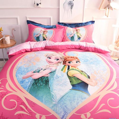  Casa 100% Cotton Kids Bedding Set Girls Princesses Elsa and Anna Duvet Cover and Pillow Cases and Flat Sheet,Girls,4 Pieces,King