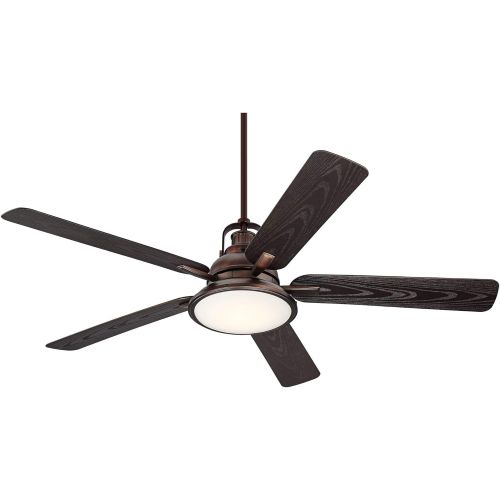  Casa Vieja 60 Wind and Sea Industrial Indoor Outdoor Ceiling Fan with Light LED Remote Control Dimmable Oil Brushed Bronze Brown Wet Rated for Patio Exterior House Porch Gazebo Garage Barn -