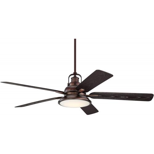  Casa Vieja 60 Wind and Sea Industrial Indoor Outdoor Ceiling Fan with Light LED Remote Control Dimmable Oil Brushed Bronze Brown Wet Rated for Patio Exterior House Porch Gazebo Garage Barn -