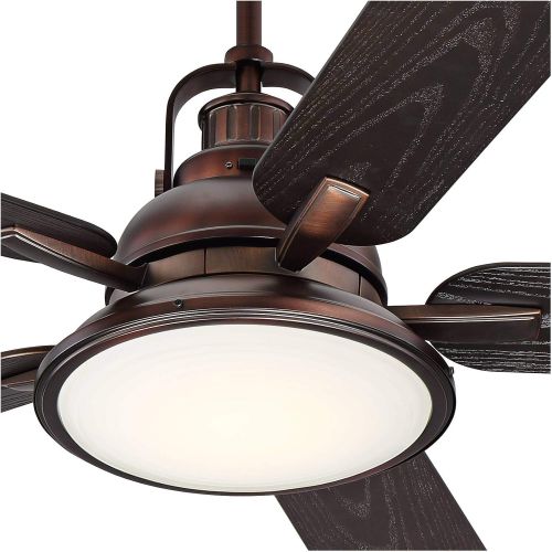  Casa Vieja 60 Wind and Sea Industrial Indoor Outdoor Ceiling Fan with Light LED Remote Control Dimmable Oil Brushed Bronze Brown Wet Rated for Patio Exterior House Porch Gazebo Garage Barn -