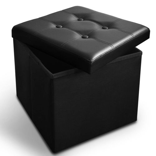  Casa pura casa pura Ottoman Storage Bench | Classic-Design Upholstered Ottoman Coffee Table Foot Rest | Faux Leather - Black | Multiple Sizes and Colors - 30 x 15 x 15