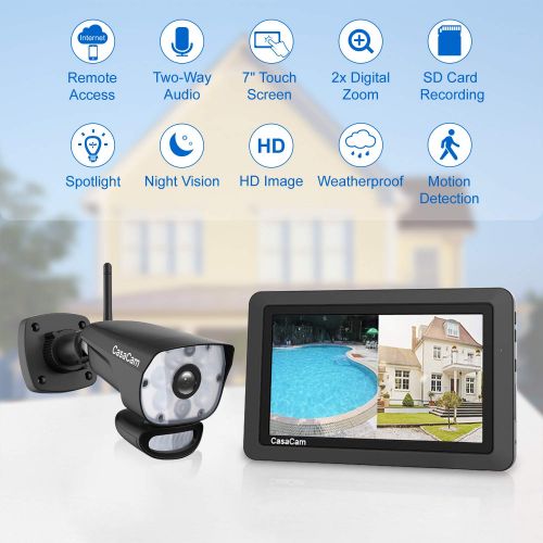  CasaCam VS1002 Wireless Security Camera System with HD Spotlight Cameras and 7 Touchscreen Monitor (2-cam kit)