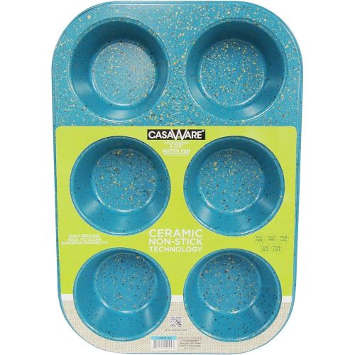  [아마존베스트]casaWare Toaster Oven 6 Cup Muffin Pan NonStick Ceramic Coated (Blue Granite)