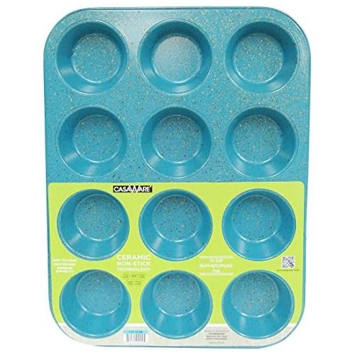  [아마존베스트]casaWare Ceramic Coated NonStick 12 Cup Muffin Pan (Blue Granite)