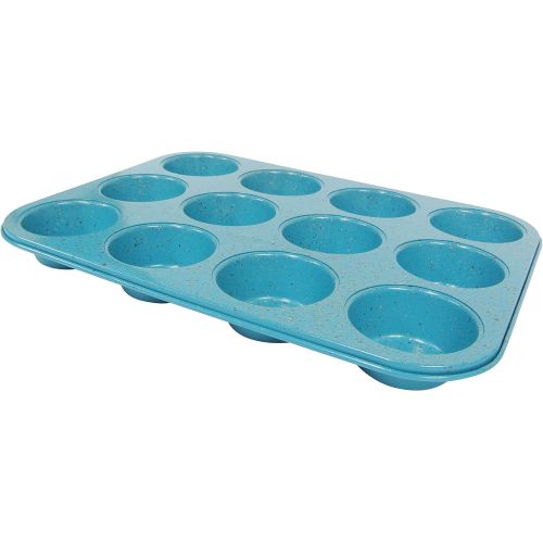  [아마존베스트]casaWare Ceramic Coated NonStick 12 Cup Muffin Pan (Blue Granite)