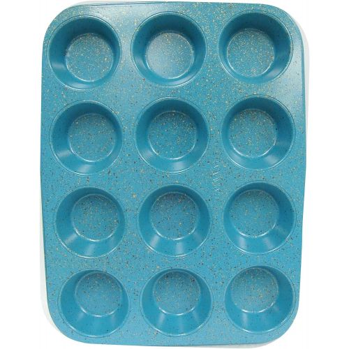  [아마존베스트]casaWare Ceramic Coated NonStick 12 Cup Muffin Pan (Blue Granite)