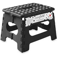 [아마존베스트]Casafield 9 Folding Step Stool with Handle, Black - Portable Collapsible Small Plastic Foot Stool for Kids and Adults - Use in The Kitchen, Bathroom and Bedroom