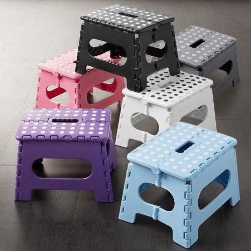  [아마존베스트]Casafield 9 Folding Step Stool with Handle, Black - Portable Collapsible Small Plastic Foot Stool for Kids and Adults - Use in The Kitchen, Bathroom and Bedroom