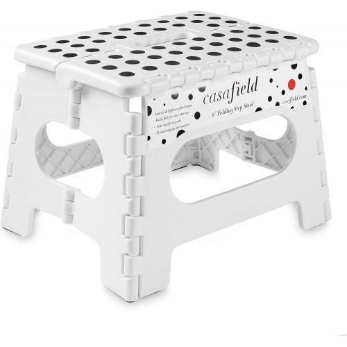  [아마존베스트]Casafield 9 Folding Step Stool with Handle, White - Portable Collapsible Small Plastic Foot Stool for Kids and Adults - Use in The Kitchen, Bathroom and Bedroom