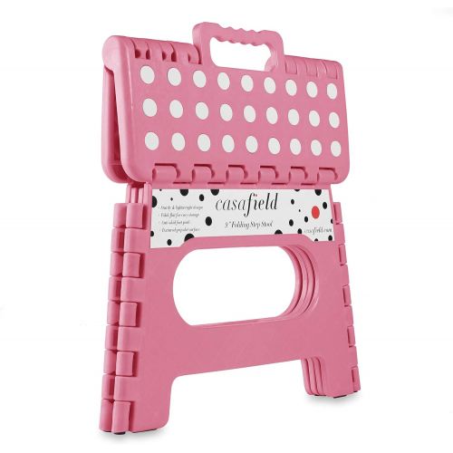  [아마존베스트]Casafield 9 Folding Step Stool with Handle, Pink - Portable Collapsible Small Plastic Foot Stool for Kids and Adults - Use in The Kitchen, Bathroom and Bedroom