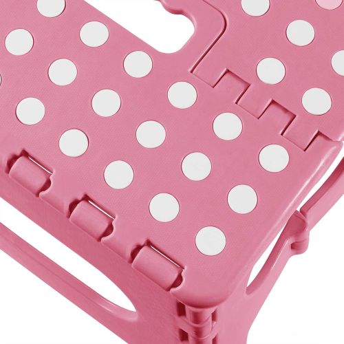  [아마존베스트]Casafield 9 Folding Step Stool with Handle, Pink - Portable Collapsible Small Plastic Foot Stool for Kids and Adults - Use in The Kitchen, Bathroom and Bedroom