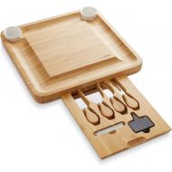 [아마존베스트]Casafield Organic Bamboo Cheese Board Gift Set - Wooden Charcuterie Platter Serving Tray for Meat, Fruit & Crackers - Includes 2 Ceramic Bowls, 4 Stainless Steel Knives, Slate Labe